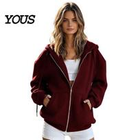 Lightweight Women Jacket Zip-Up Hoodies for Women, Loose Fit Drawstring Hooded with Long Sleeve Jackets Pocket, Casual Coat Fall Winter Outdoor Sports M black