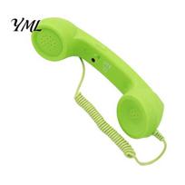 C tipo fiksuotojo telefono ragelis Senovinis imtuvas mobiliajam telefonui, 3,5 mm laidinis retro telefono ragelis, Universalus išmaniojo telefono rankinis įrenginys green