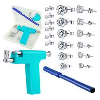 Steel Navel Nose Stainless Ear Piercing Tool Set With Zircon Studs Green set blue