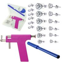 Steel Navel Nose Stainless Ear Piercing Tool Set With Zircon Studs Purple set
