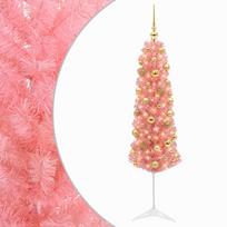 vidaXL Dirbtinė siaura kalėdinė eglutė su žaisliukais 120 cm 150 LED