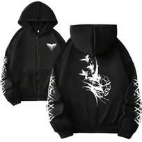 Winter Warm Women Hooded Sweatshirt Viking Raven Print Zipper Jacket Casual Streetwear Trendy Oversized Pullover Goth 3XL black