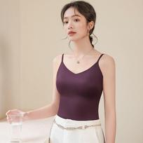 Elegant V-Neck Spaghetti Strap Top with Chest Pads and Stylish Back Design for Women M [for 40-50kg] beige