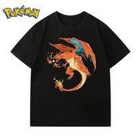 Pokémono Aksesuaras Charizardas Animacinis Spausdinimo Marškinėliai Vasaros Naujas Vyriškas ir Moteriškas Y2K Laisvas Laisvalaikio Harajuku Trumpomis Rankovėmis Viršus 3XL black