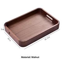 HeMu Rectangular Walnut Wood Serving Tray with Handles - Handcrafted Solid Wood Platter for Breakfast, Coffee & Kitchen Storage Style 1