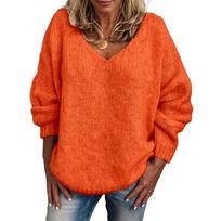 Women's V-Neck Color Casual Knit Sweater S šafranas