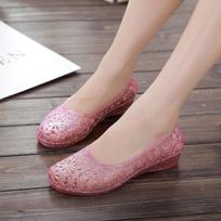 Womens Summer Crystal Jelly Plastic Sandals Anti Odor Waterproof Hollow Out Anti Slip Flat Bottom Beach Walking Shoes 40 rožinė
