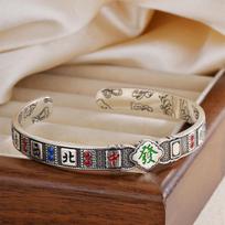 New retro Chinese wind table mahjong thirteen one open bracelet solid lucky bracelet enamel bracelet gift brown