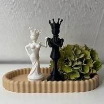 2Pcs 3D Printed Chess Couple Statues Creative Decoration Desktop Ornaments Sculpture Queen King Statue Gift one size gray