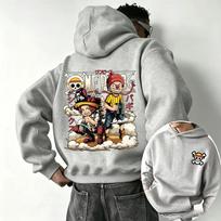 One Piece Hoodie Roronoa Zoro Print Anime Sweatshirt Men Back Print Hip Hop Loose Pullover Unisex Top XXXL gray