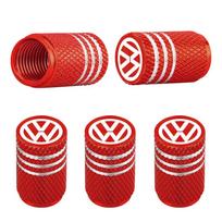 For Volkswagen 5Pcs Aluminum Car Wheel Valve Protection Cap Tyre Dust Cover VW Volkswagen Jetta Polo Touran Golf Passat raudona