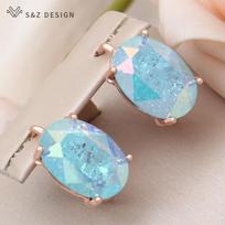 Fashion Rose Gold Color Ice Crack Egg Shape Oval Crystal Drop Earrings For Women Wedding Party Jewelry gray