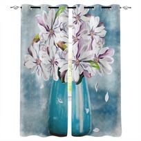 Magnolia Flower Vintage Wood Grain Window Curtains Bedroom Kitchen Drapes Panel Curtains for Living Room Christmas Home Decor 135W x 185H(cm) x2