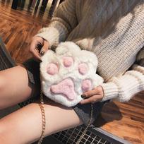 Casual Cartoon Plush Cat Paw Bag Chain Girl Bag Hand-held Shoulder Bag Bags For Women MIT balta