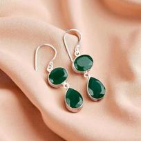 Green Onyx Gemstone 925 Sterling Silver Jewelry Handmade Wedding Earrings 1.88  EE-73-24 white
