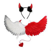 Helovino kostiumų rinkinys 2 dalys Angelas su galvos juosta scenos pasirodymui, vakarėliui, karnavalui Red White red