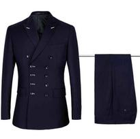 Vyriški kostiumai Slim Fit Naujas madingas kostiumas su dviguba krūtine Peak atlapu Vestuvių jaunikio vakarėlis Prom liesas kostiumas XXXXL tamsiai mėlyna spalva
