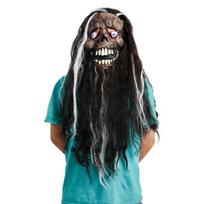 Long-haired horror ghost face with bulging eyes, scary mask, Halloween horror mask, eco-friendly latex, party performance headgear black