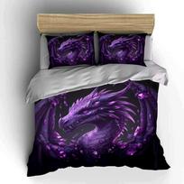 Majestic Purple Dragon Fantasy Decor Exquisite Three-Piece Bedding Set Gift For Kids And Adults EU Twin 135X200cm&set gray