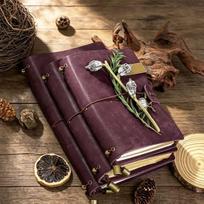 Travel notebook first layer cowhide Pueblo night purple diary retro TN genuine leather handbook dowling paper black