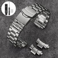Solid Stainless Steel Watch Strap 18/20/22/24mm Silver Metal Curved End Double Press Folding Buckle Bracelet WatchBand for Seiko 18mm gray