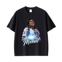 King of Pop Michael Jackson Rock Singer T Shirt Men's Women 100% Cotton Short Sleeve T Shirts Harajuku Classic Oversized T-shirt M black