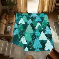 Green Tree Forest Area Rug Non-Slip Washable Floor Mat with Nature Tree Print Woodland Themed Carpet for Room 50x80cm