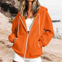 Women's Casual Zip-Up Hoodie with Pockets and Long Sleeve Color for Fall Winter L orange