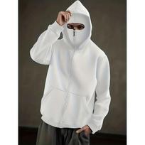 Mens Hooded Zip-Up Sweatshirt With Fleece Lining Fall Casual Wear Lightweight Warm Pullover Teens Adults Medium balta