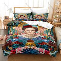 Classic Frida Kahlo Art Print Duvet Cover 2 Pillowcases Soft Microfiber Bohemian Style Room Bedding Mexican Art Bed Linens Gift EU Single 135*200cm/53x79in 3pcs