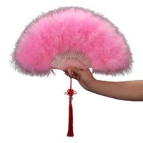 Chinese Handheld Feather Fan Colorful Traditional Wedding Folding Fan Elegant with Tassels Show Dance Fan