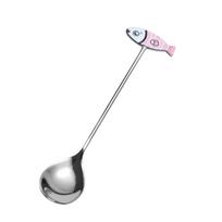 Cute Polished Cat Fish Stainless Steel Spoon Colorful Japanese Korean Style Teaspoon Stirring Spoon Dessert Spoon Ice Cream white