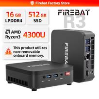 FIREBAT R3 Mini PC AMD Ryzen 5 7430U/Ryzen 3 4300U 16GB LPDDR4 RAM 512GB SSD Mini Computer Triple 4K WiFi 6 BT5.2 Micro PC for Home Office Business 16GB RAM 512GB SSD black