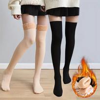 Fashion 2 Pairs Solid Thigh High Socks Plush Lined Over The Knee Socks Women's Stockings Hosiery Home Snow Boots Floor Sock Stockings One-size brown