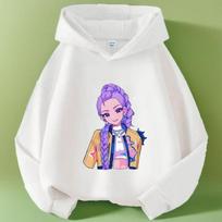 Autumn Warm K-pop Demon Hunters Girls Hoodie Long Sleeve Outerwear Saja Print Hooded Coat for Children Fashion Pullover Kid Tops 100 beige
