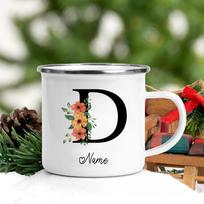 Personalizuotas emalinis puodelis su vardu, individualus gėlių raidės raidyno puodelis, su rankena stovyklavimui, kavos, arbatos, pieno puodeliai, šventinės gimtadienio dovanos 8CM