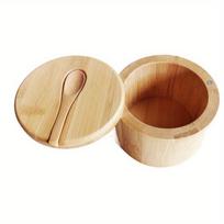 Wooden Salt Shaker Spice Storage Box with Lid Kitchen Salt Shaker Bamboo Storage Jar with Spoon Kitchen Accessories beige