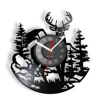Wild Deer Hunters Man Cave Home Decor Wall Clock Antlers Woodland Deer Vintage Buck Vinyl Record Wall Clock Hunting Gift For Him gray