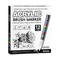 Liquid Acrylic Marker 12Pcs Acrylic Paint Pen White/Black Brush Tip Paint Pens for Painting on Paper Wood Stone Fabric black