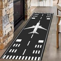 Aviation Runway Area Rug with Plane Icon Non-Slip Black Carpet for Kids Room Decor Airport Themed Floor Mat 1pc-40x120cm gray