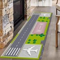 Aviation Runway Area Rug with Plane Icon Non-Slip Black Carpet for Kids Room Decor Airport Themed Floor Mat 1pc-40x120cm