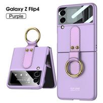 „Samsung Galaxy Z Flip 4 3 Case Luxury“ itin plona oda – Jaučiamas žiedinis laikiklis objektyvo plėvelė, atspari smūgiams, apsauganti kietą nugarėlę For Samsung Z Flip 4 violetinė