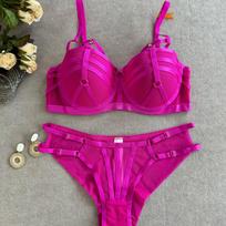 Europos moterų klasikinis apatinio trikotažo komplektas Sexy Hollow Brassiere Black Lace Temptation Push Up Liemenėlės komplektas Moteriškas apatinis trikotažas, 2 dalių S 85C fuksija
