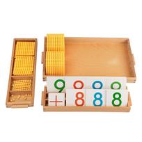 Montessori dešimtainės aritmetikos žaislai Šeimos leidimo rinkinys Banko žaidimas Auksinis karoliukų skaitmeninių kortelių dėklas Priešmokyklinukų matematikos mokymosi žaislas beige