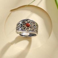 Adjustable Sterling Man Ring With Om Mani Padme Hum Engraving Vintage Ethnic Geometric Band Men Women Adjustable Open Band