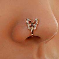 Hallowout Butterfly CZ Stone Non Perferated Nose Clip Gold Metal Clear Black Cubic Zirconia Stone U-Shaped Nose Ring brown