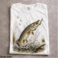 Vintažiniai 90-ųjų lydekų žvejybos marškinėliai, Retro Esox Lucius žvejo grafinis t-shirt, Meninis ežero gamtos estetikos viršus, Comfort Colors® dovana S gray