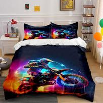 Dirt Bike Rider Neon Art Bedding Duvet Cover Set  (1*Duvet Cover 2*Pillowcases, without duvet insert) 135x200cm black
