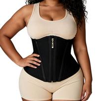 Women S Boned Waist Trainer Zipper Corset Hourglass Curve Shaper Belt 2XL juoda