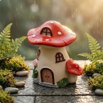 Fairy Garden Fungus Decor Red Cap House Figurine Ornament White Spots Miniature gray